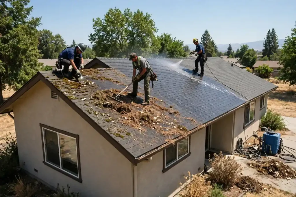 roof cleaning six steps process