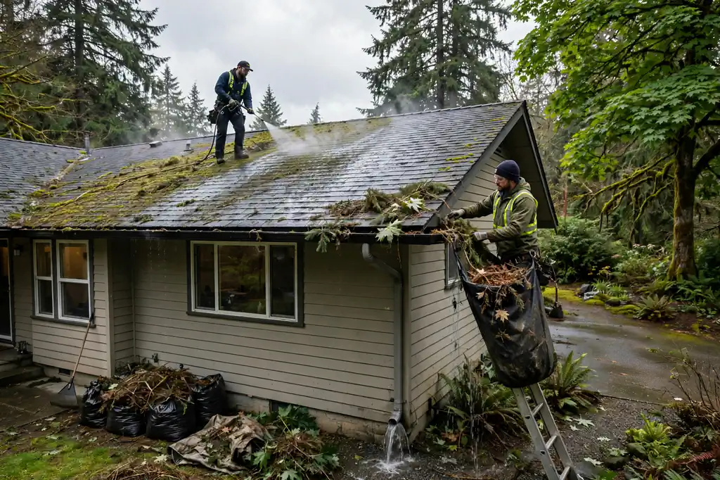 roof gutter cleaning process